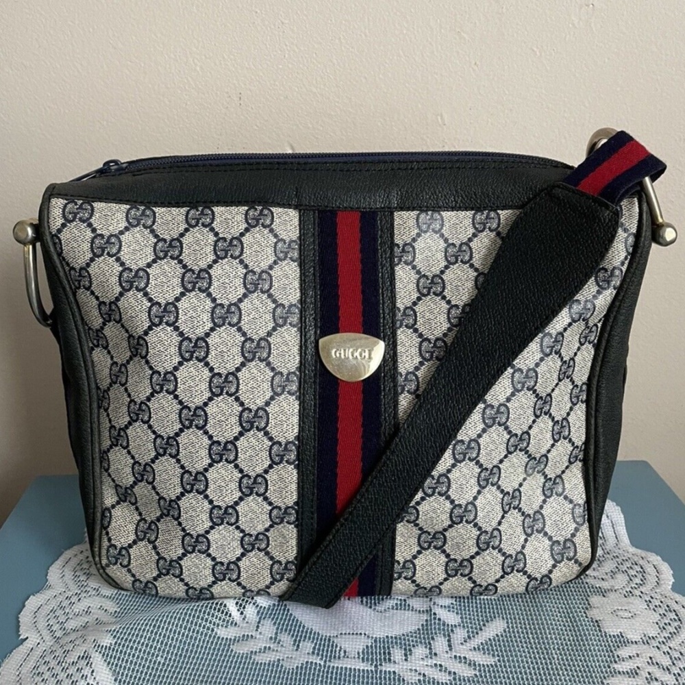 Vintage Gucci Ophidia Navy Leather Hand / Shoulder Bag GG Horsebit